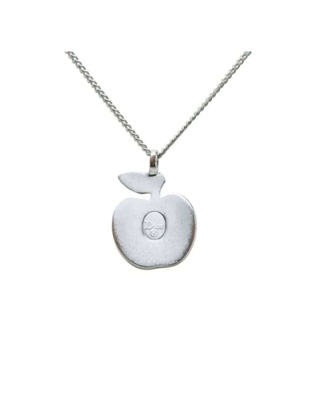 Dior Apple Motif Necklace Silver Pink Metal